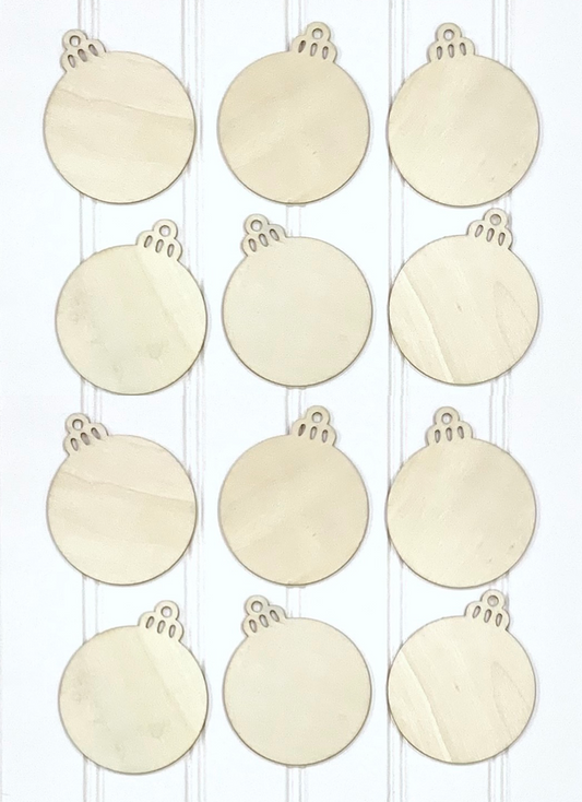 Round Wood Ornaments 12pc